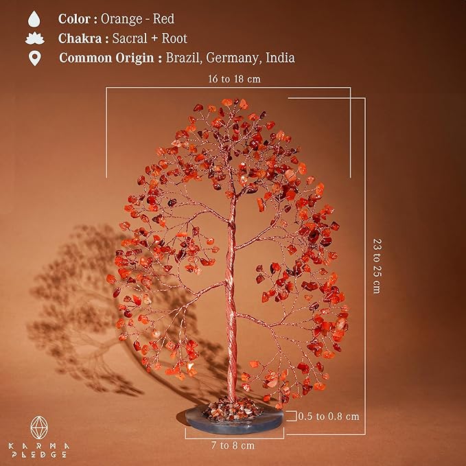 Crystal Trees for Home and Office Decoration, Carnelian Chakra Healing Crystals Feng Shui Handmade Trees for Positive Energy, Money, Good Luck, Christmas Decor, Birthday Gifts for Women, Mom