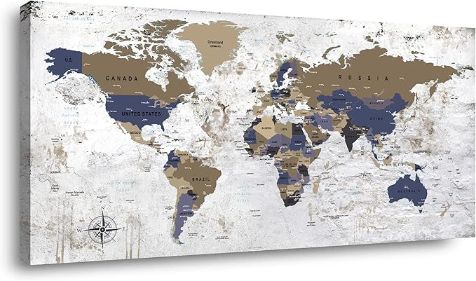 ZEYDRT abstract world map Wall Art of the World Painting Canvas Wall Art for Office Living Room Canvas Art Wall Decorations Prints for Background for Home Office Decoration 24"x48"