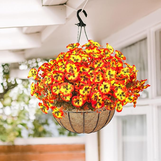 12 Bundles Artificial Flowers Outdoor Fake Fall Flowers for Outside Decoration UV Resistant Plastic Faux Plants for Garden Window Porch Balcony Fall Wedding Thanksgiving Decor