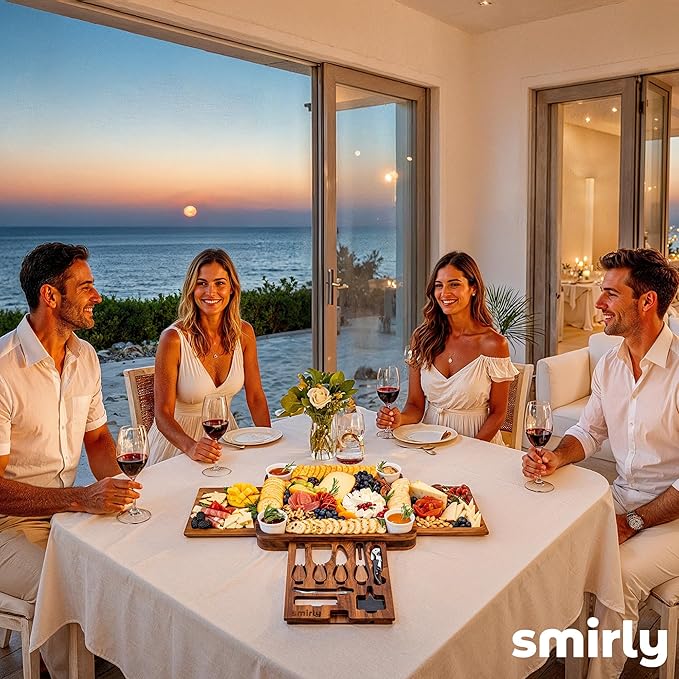 SMIRLY Charcuterie Boards Set, Large Cheese Board Set, Natural Walnut Wood Charcuterie Tray with Accessories - Housewarming Gifts New Home, Wedding & Bridal Shower Gifts for Women, Couples