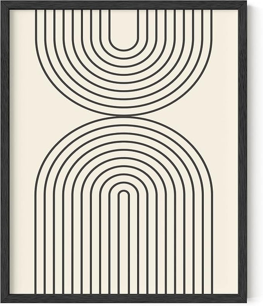 HAUS AND HUES Neutral Wall Art Prints - Boho Art, Mid Century Modern Decor, Line Art, Geometric Wall Art and Semi Circles Reflected (16x20 Framed Black)