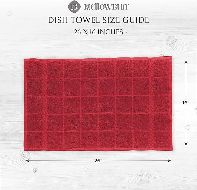 100% Cotton Terry Dish Towels, 4 Pack Plain, 16 x26 Inches, Super Soft and Absorbent Kitchen Towels, Perfect for Kitchen Cleaning and Dish Washing | RED
