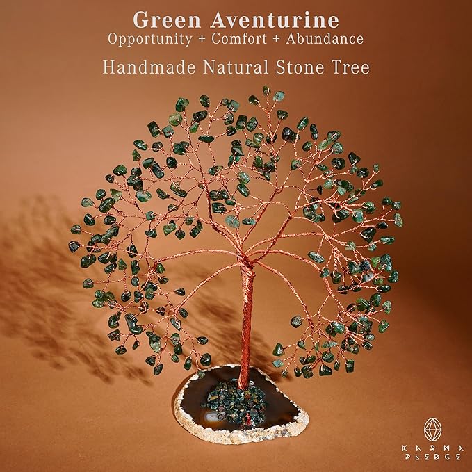 Crystal Tree Home and Office Decoration, Green Aventurine Healing Stones Handmade Crystal Decor Tree of Life for Positive Energy, Good Luck, Money and Spiritual Gifts for Women