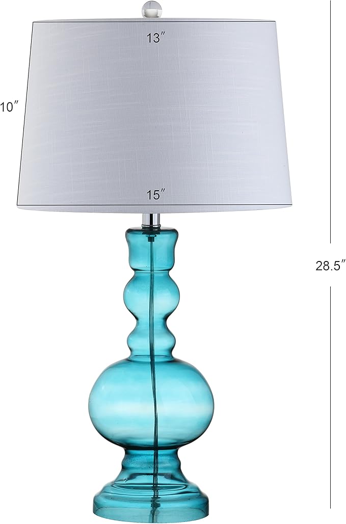 JONATHAN Y JYL1061A-SET2 Set of 2 Table Lamps Genie 28.5" Glass LED Table Lamp Contemporary Transitional Bedside Desk Nightstand Lamp for Bedroom Living Room Office College Bookcase, Aqua