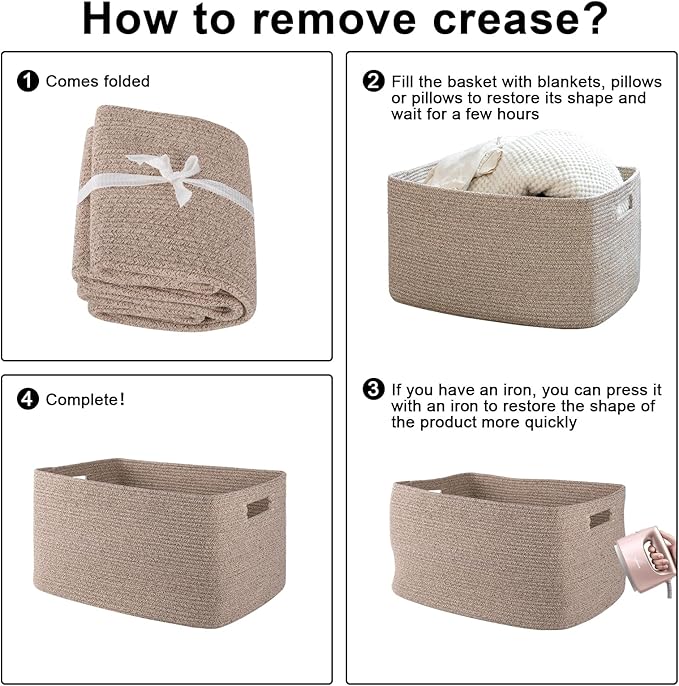 OIAHOMY 118L XXXLarge Cotton Rope Storage Basket, Oversized Blanket Basket, Used for Organizing Dirty Clothes in Living Room, Bedroom, Nursery, Dog Toy Storage Bins, 25" x 17" x 16",Brown variegated