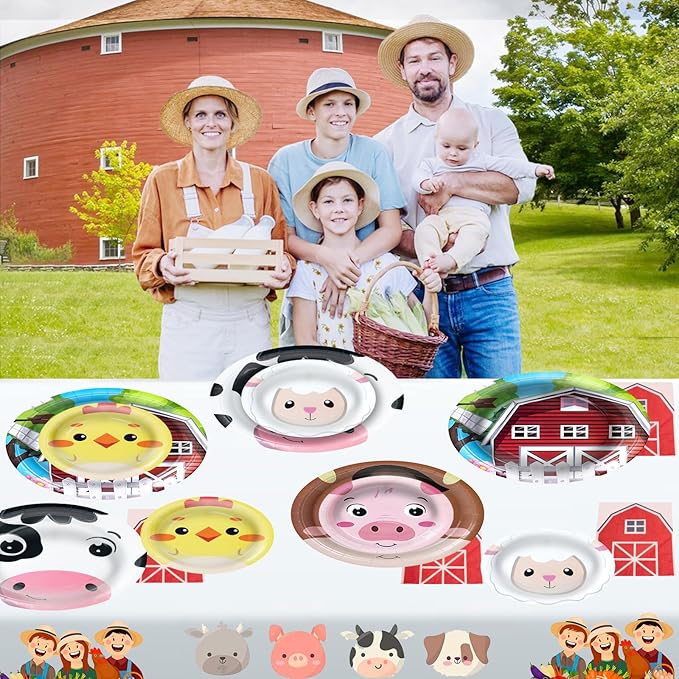 180Pcs Farm Animals Party Supplies Paper Plates and Napkins Serve 60 Disposable Tableware Set for Birthday Party Decorations Game Day Family School Holiday Sports Events
