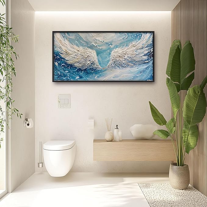 Angel Wings Large Wall Art for Living Room Framed, Christian Wall Decor Pictures, White Wings Canvas Print Painting, Aesthetic Artwork Bedroom Office Home Decor 60"x30"