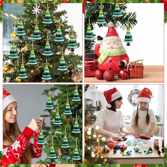 Soulchen 12 Sets Button Christmas Tree Craft Kits Make Your Own Button Christmas Tree Decorations DIY Xmas Hanging Ornament for Holiday Stocking Filler Gift Decor(Green)