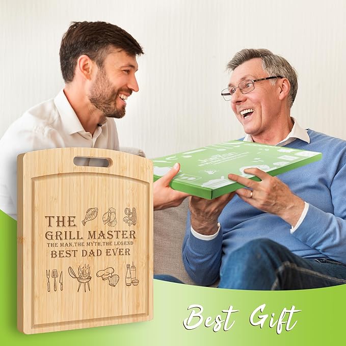 Joeyan Birthday Gift for Dad from Daughter Son, Personalized Engraved BBQ Cutting Board Kitchen Present for Father Grill Master Christmas, Large Size, Heavy Duty, 16x12x0.8"