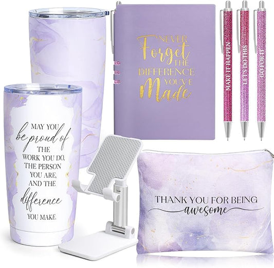 Employee Appreciation Gifts, Appreciation Gifts for Coworkers, 8 Pcs Christmas Gift for Employees Coworkers Teacher Staff Principal Nurse, Cool Thank You Gifts Baskets w/ Tumbler Notebook (Purple)