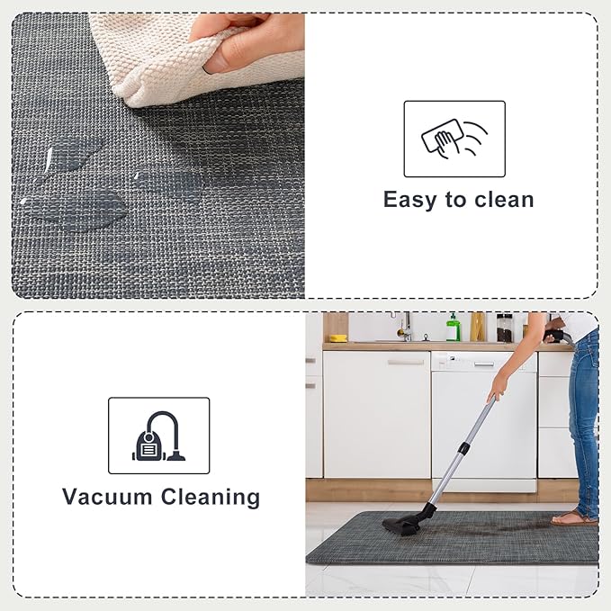 KIMODE Anti Fatigue Kitchen Mats 17"x47"+17"x29", Farmhouse Kitchen Rugs Sets of 2, Cushioned Non Skid Kitchen Mats for Floor, Comfort Kitchen Floor Mats for Sink Laundry Desk Dark Blue