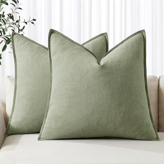 MIULEE Decorative Linen Euro Sham Pillow Covers 24x24 Sage Green Boho Farmhouse Neutral Couch Throw Pillows for Bed Pack of 2 Accent Modern Pillowcase Summer Sofa Livingroom Home Decor