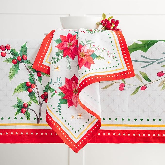Maison d' Hermine Cloth Napkins Set of 4 100% Cotton Everyday Reusable Square Napkins Cloth Washable, Dinner, Party, Wedding, Restaurant (Poinsettia Christmas, 20" x 20")