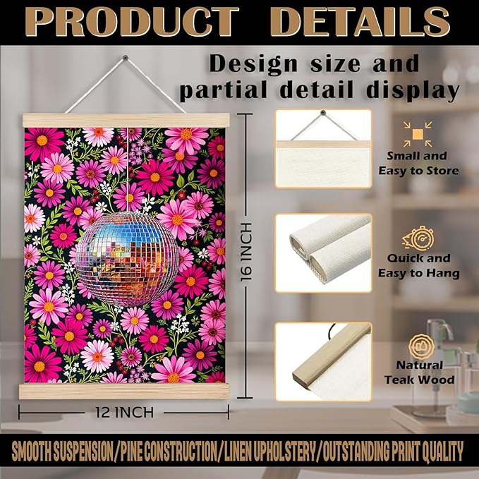 Hot Pink Flower Wall Art, 12x16 Inch, Rectangular, Framed (Wooden), Vertical, Wall Mount, Indoor, 1 Count