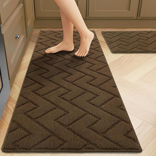 Kitchen Rugs and Mats Sets,2 Pieces Polypropylene Non-Slip Super Absorbent Rug,Soft Comfort Floor Mat,Machine Wash for Kitchen,Hallway,Office,Sink,Laundry(20" x 31.5" Plus 20" x 59",Dark Brown)