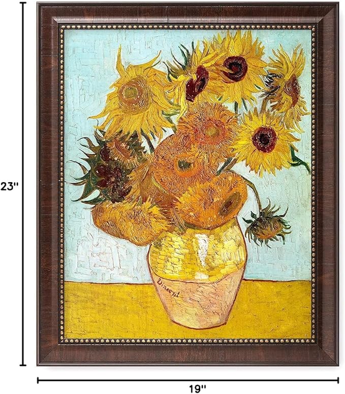 DECORARTS - Twelve Sunflowers - Vincent Van Gogh Giclee Prints w/Antique Brown Frame for Wall Decor. Picture Size: 16x20, Total Size w/Frame: 19x23
