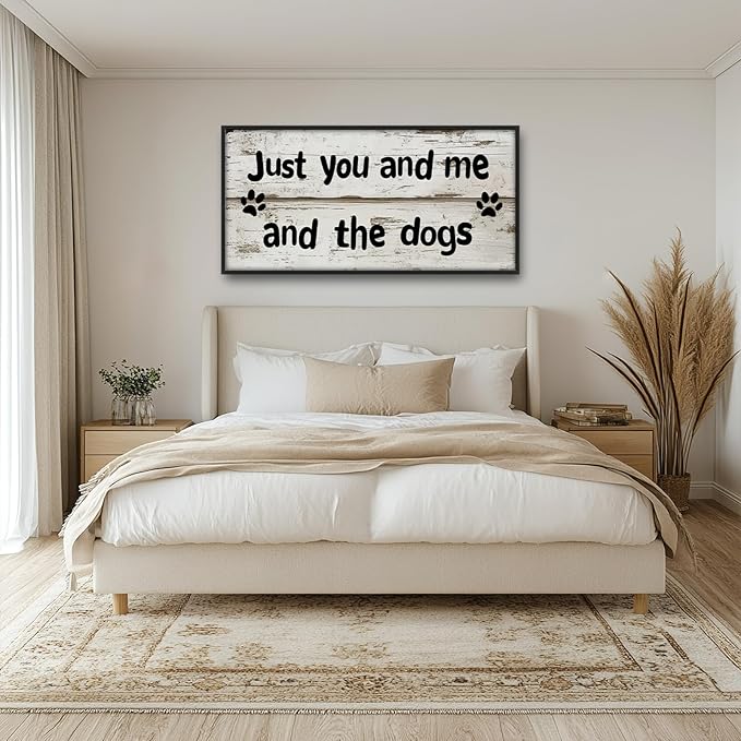 Lovira Just You and Me and The Dogs Large Wall Art Dog Family Canvas Wall Decor Pictures Prints Painting Framed Home Artwork for Living Room Bathroom Bedroom Kitchen 30"x60"