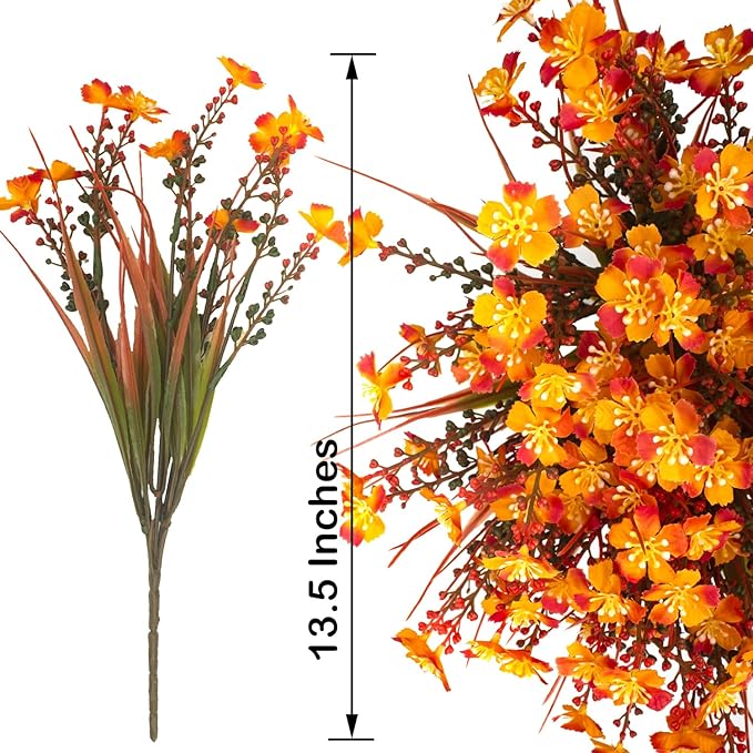 12 Bundles Artificial Fall Flowers for Outdoors Fake Plants UV Resistant Plastic Plants Shrubs Bushes for Home Fall Front Door Porch Garden Autumn Decor (Fall Red)