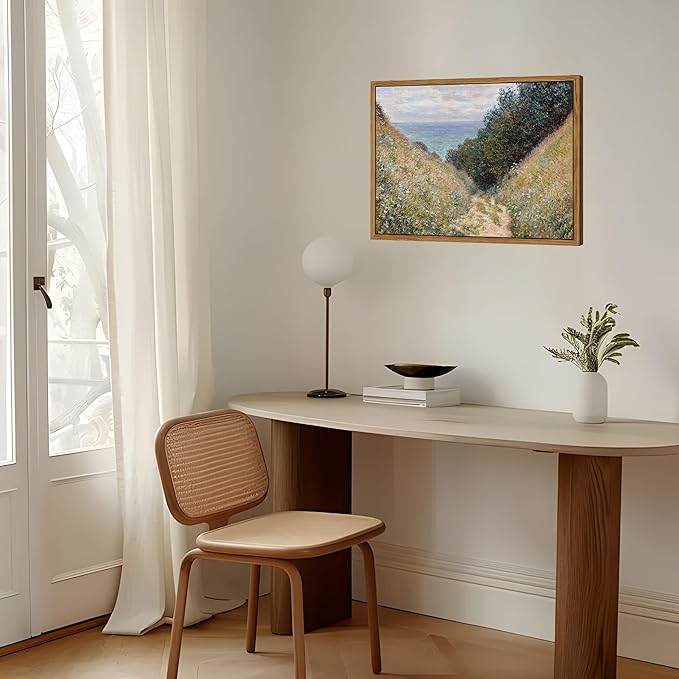 Framed Vintage Monet Wall Art Farmhouse Decor – Impressionist Oil Painting Canvas Prints – Country Landscape Classic Aesthetic Wall Decor for Living Room Bedroom Bathroom – 12''x16''