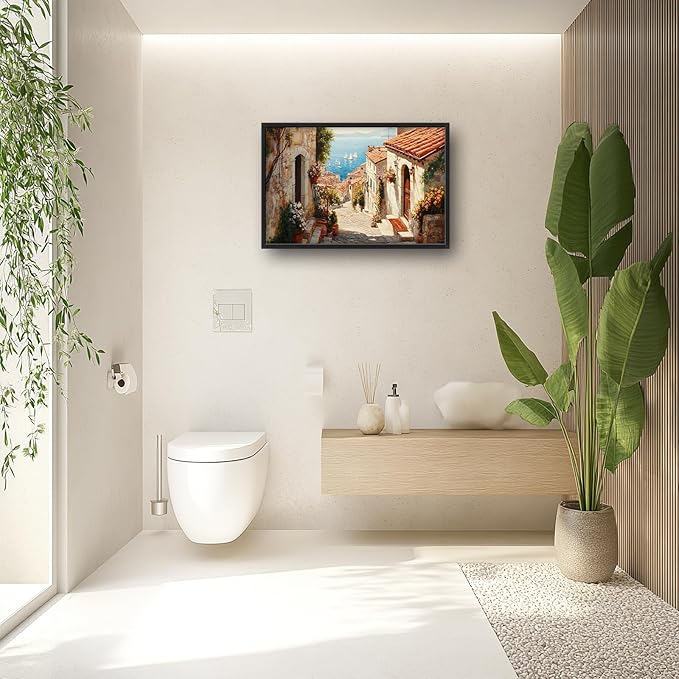 Olivine Italy Large Wall Art, Tuscany Pictures Wall Decor, Coastal Scenery Painting, Vintage Canvas Prints, Framed Artwork for Dining Room Living Room Bedroom Bathroom Office Home Decor 36"x24"