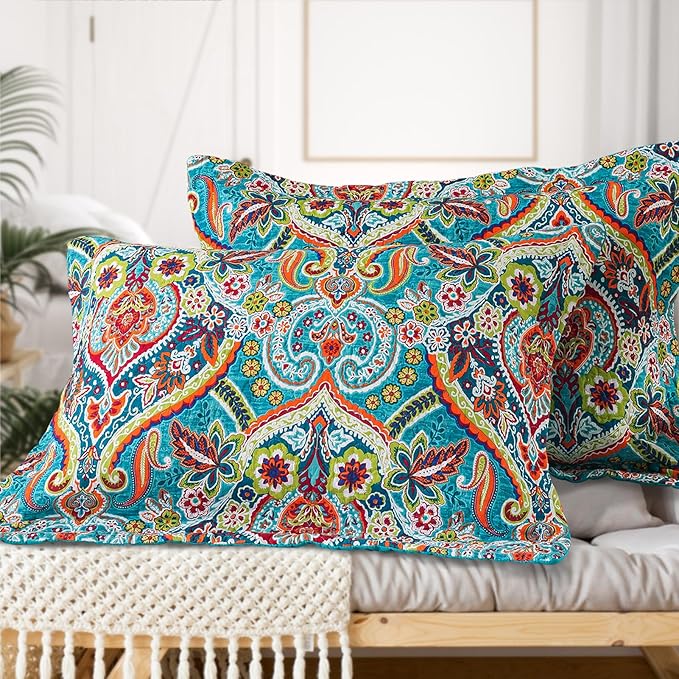 VAPUTAR Quilt California King Size Bedding Set - Cotton California King Quilt (108 * 118 Inch) - Boho Lightweight Reversible Oversized Bedspread for Farmhouse Bedroom (Teal), 3 Pieces