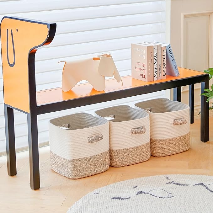 Storage Cube Baskets 3-Pack - 11 inch Square Baskets, Closet & Shelves Organizers - Woven & Drawer Storage - Ideal for Toys | White & Beige