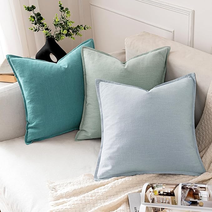 MIULEE Decorative Linen Euro Sham Pillow Covers 24x24 Turquoise Boho Farmhouse Neutral Couch Throw Pillows for Bed Pack of 2 Accent Coastal Modern Pillowcase Summer Sofa Livingroom Home Decor