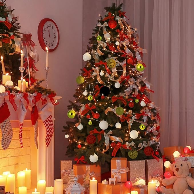 Christmas Balls Tree Ornaments, Shatterproof Christmas Decorations Set with Reusable Hand-held Gift Package for Holiday Xmas Tree Decor(Red, Green & White)