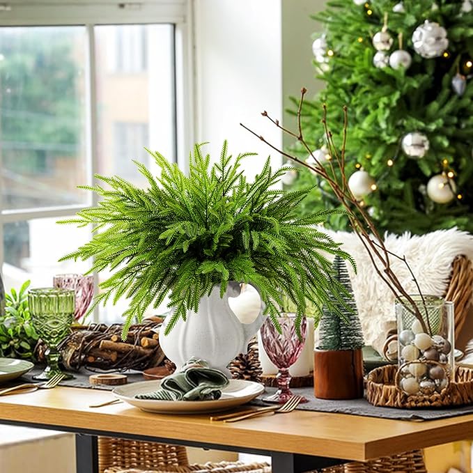 20 Pcs Christmas Norfolk Pine Branches, 19" Extra Length Artificial Xmas Branches Plants Pine Needles, Fake Greenery Norfolk Pines Stems Sprigs for DIY Craft Garland Home Garden Decor
