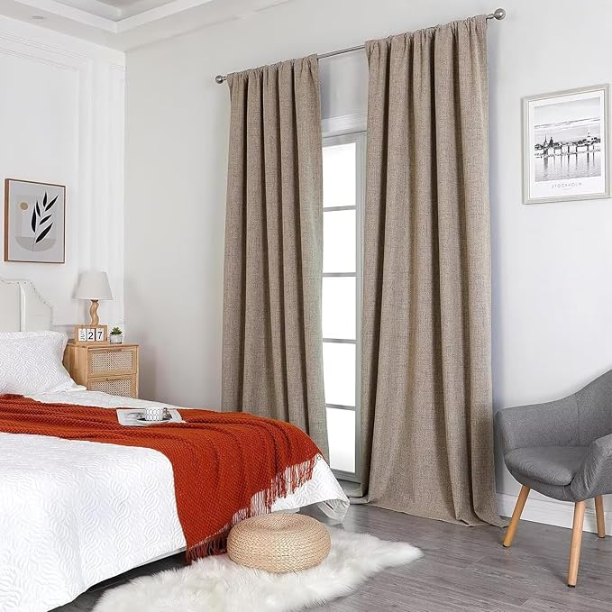 Joydeco 100% Total Blackout Curtains Custom Size for Bedroom Living Room Darkening Long Textured Drapes Thermal Insulated Back & Tab Rod Pocket 1 Panel(Linen,Custom Size)