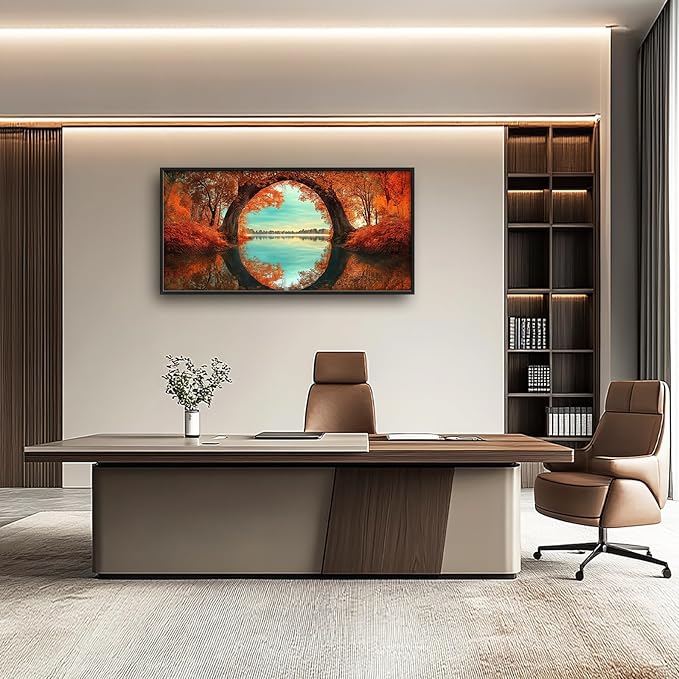 Olivine Autumn Wall Art, Tree Pictures Wall Decor, Autumn Forest Painting, Nature Landscape Canvas Prints, Framed Artwork for Bathroom Bedroom Living Room Office Home Decoration 60"x30"