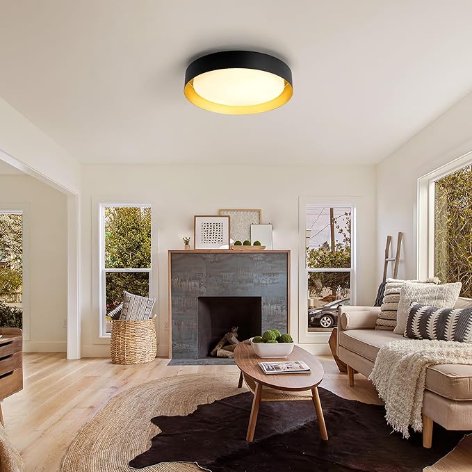 12 Inch LED Flush Mount Ceiling Light, 18W Flush Mount Light Fixture in Balck and Gold Finish, Dimmable Ceiling Light for Bedroom, Hallway, Entryway, Bathroom, Kitchen 3000K Warm White