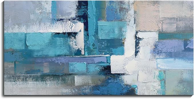 AJAZIKO Blue Wall Art Modern Wall Art for Living Room - Blue Abstract Canvas Wall Art - Ideal for Bedroom, Office Decor, Artwork for Wall Decor, Large Pictures for Living Room 24×48IN