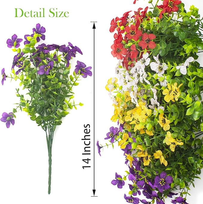 Artificial Fake Plants Flowers for Outdoor Spring Decoration, 16 Bundles Faux Silk Colorful Daisy UV Resistant Realistic for Outside Porch Patio Home Yard Garden Planters Pots Window Box(Mix)