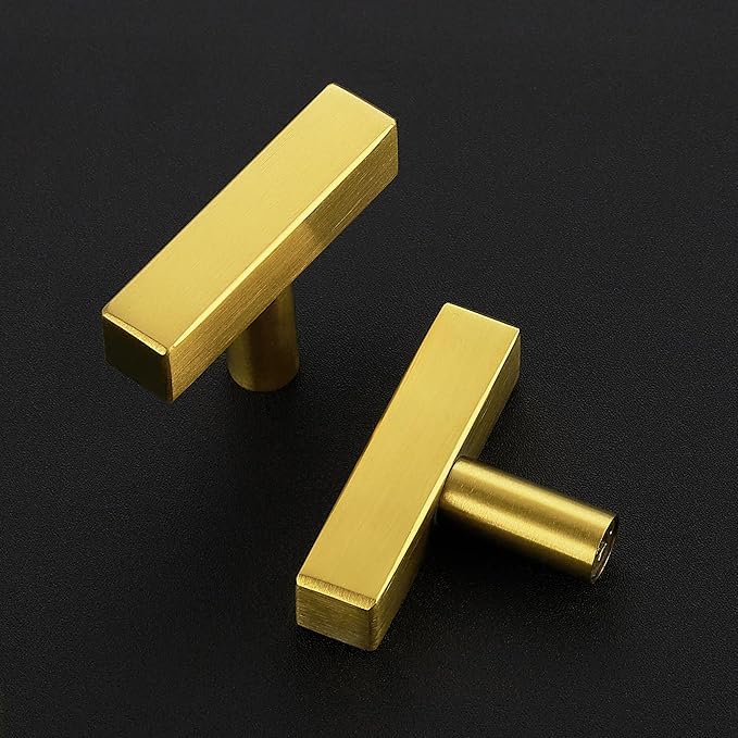 10 Pack Gold Cabinet Knobs - Sqaure Bar Cabinet Pulls Brushed Brass Knobs for Kitchen Cabinet Drawer Stainless Steel Dresser Knobs for Cabinet Hardware 2in Length Single Hole