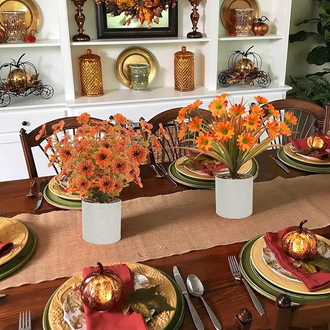 Uieke 4PCS Fall Fake Potted Plants Thanksgiving Floral Arrangements Fall Decor Autumn Mini Small Artificial Potted Plants Fall Decorations for Home Harvest Wedding Tabletop Centerpieces Office Decor