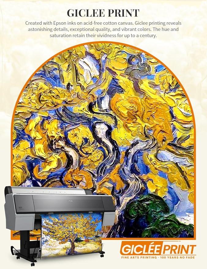 DECORARTS - The Mulberry Tree by Vincent Van Gogh Art Reproduction. Oversize Solid Wooden Frame Matching with Giclee Prints Canvas Wall Art. Total framed size: 43x35