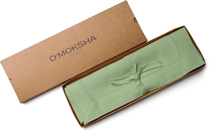 D'Moksha Homes Sage Green Linen Cloth Placemats Set of 4-100% Pure Linen Hemstitch Placemats 14 x 19 Inch - Classic Hemstitch Table Place Mats for Fall, Halloween - Handcrafted and Machine Washable