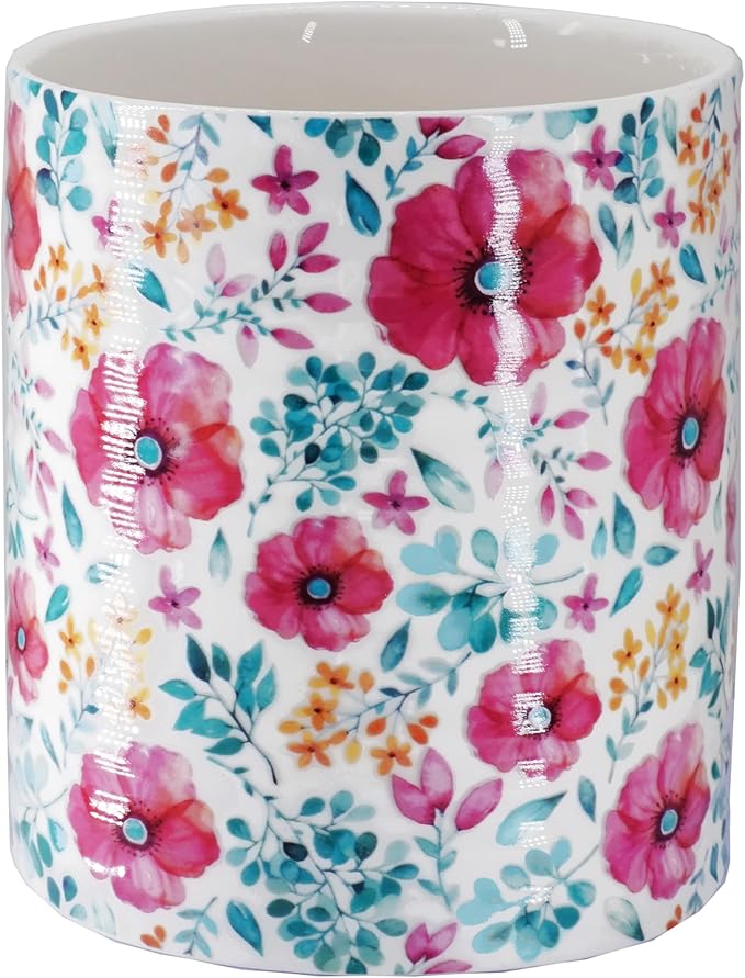 Kitchen Utensil Holder,7.2″Extra Large Stable Pattern Ceramic Utensil Crock,Utensil Organizer for Countertop,Kitchen Decor,Utensil Holder for Housewarming,Wedding Gift (Purple Red)