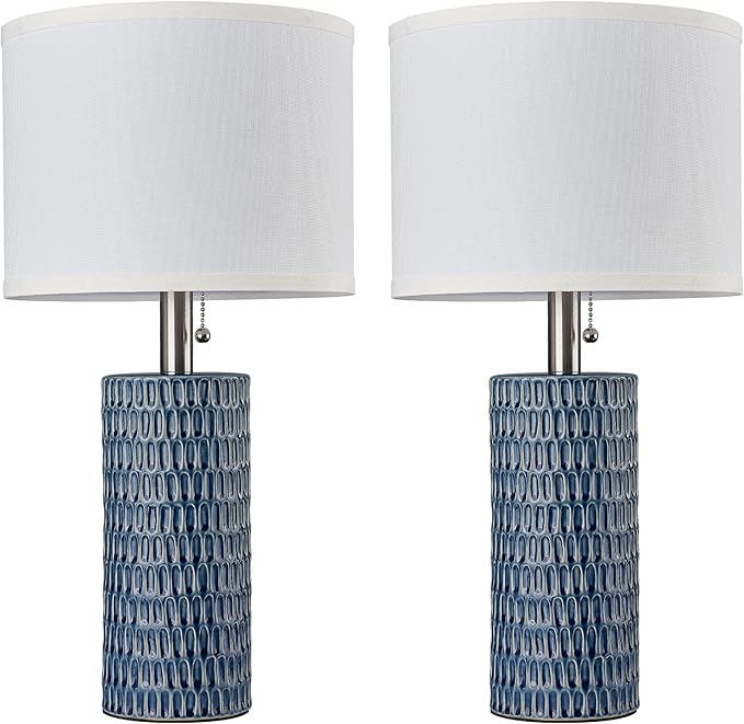 Table Lamps for Living Room Set of 2, Ceramic Table Lamps for Bedroom, 20" Modern Lamps for Night Stands, Dark Blue