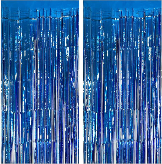 2 Pack Blue Party Decorations Ocean Party Decor Supplies Blue Party Streamers Birthday Decorations Tinsel Foil Fringe Curtains Photo Booth Props Celebration Decorations