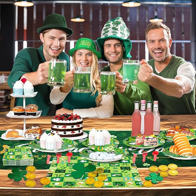 180Pcs St Patricks Day Party Supplies Paper Plates and Napkins Serve 60 Disposable Tableware Set for Birthday Party Decorations Game Day Family School Holiday Sports Events