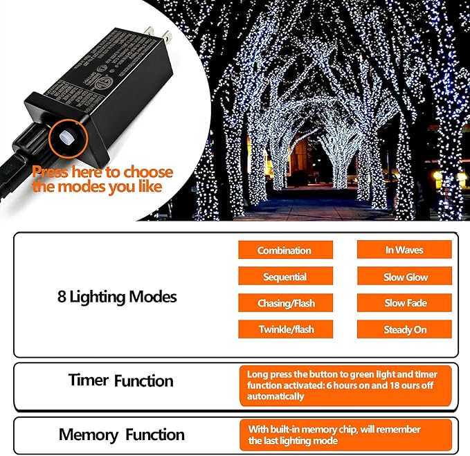 Upgraded Super Long 264FT 800 LED Christmas String Lights Outdoor & Indoor, Memory Function & Timer & 8 Modes, Green Wire Waterproof String Lights for Xmas Tree Holiday Party Garden Decor (Cool White)