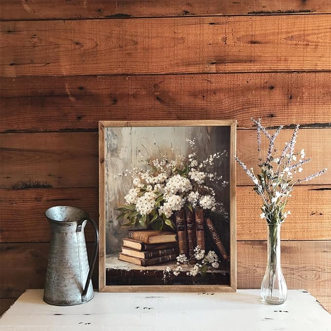 uniro Vintage Wall Art Prints, Moody Books and Flowers Wall Painting Canvas Prints, Antique Dark Academia Decor, Vintage Art Pictures Aesthetic Wall Decor for Bedroom Gallery Bathroom decor( 8" x 10"-UNFRAMED)