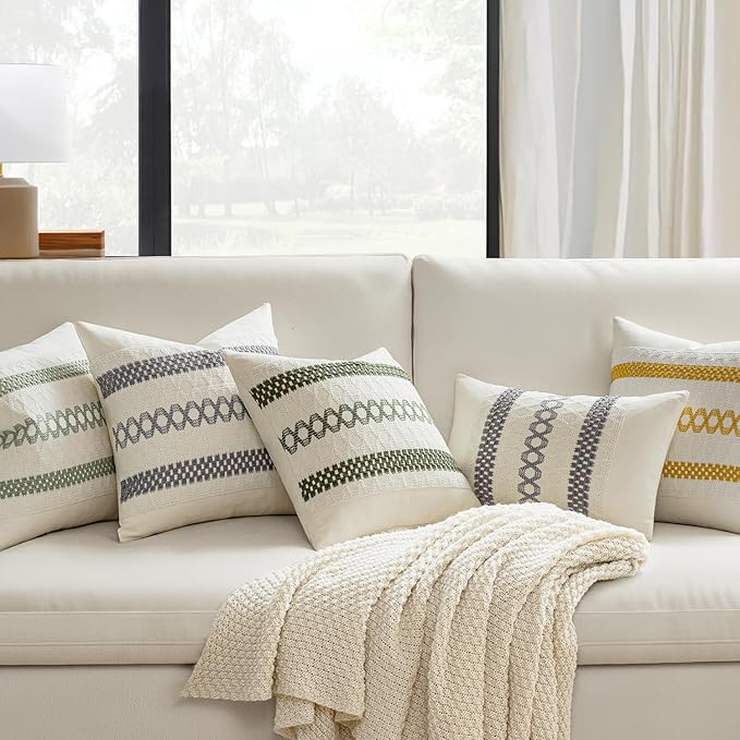 MIULEE Set of 2 Gray Boho Decorative Pillow Covers 18x18 Inch Farmhouse Rustic Couch Throw Pillows Modern Spring Cotton Cushion Covers Retro Cute Macrame Woven Home Decor for Bed Sofa Chair