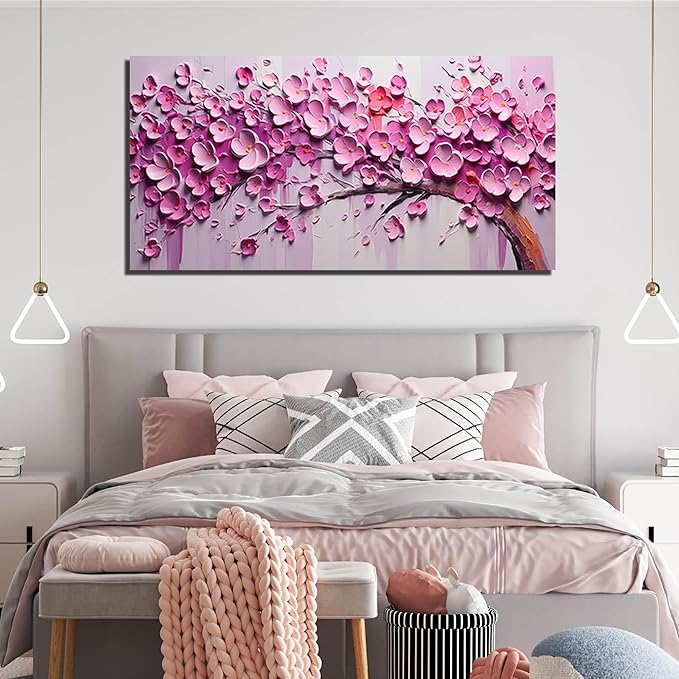 Zoyotago Pink Tree of Life Wall Art for Living Room Flower Picture for Bedroom Office Girls' Room Decor Modern Artwork Canvas Prints 29"x58"