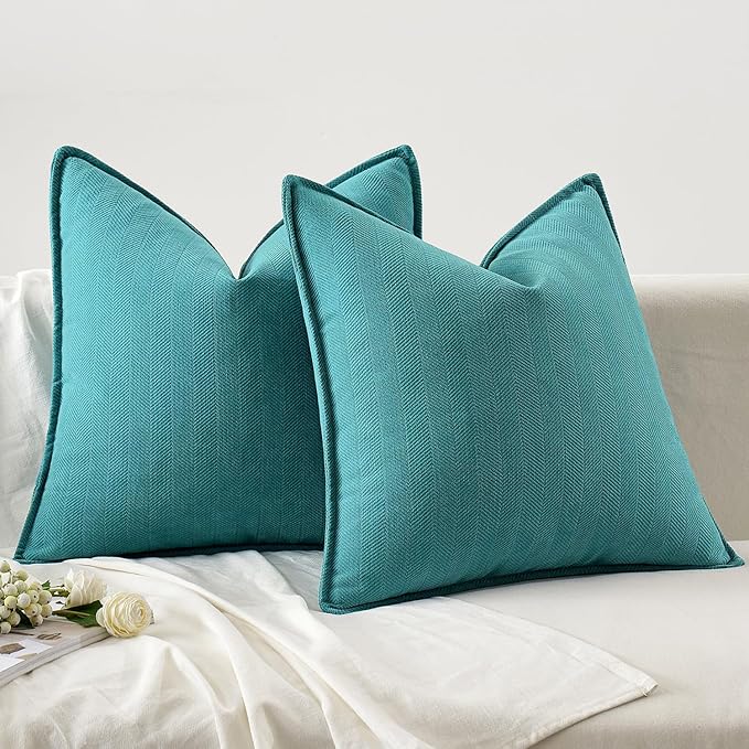 MIULEE Pack of 2 Teal Decorative Pillow Covers 22x22 Inch Soft Chenille Luxurious Couch Throw Pillows Farmhouse Cushion Covers Euro Shams with Elegant Design for Sofa Bedroom Living Room Home Decor