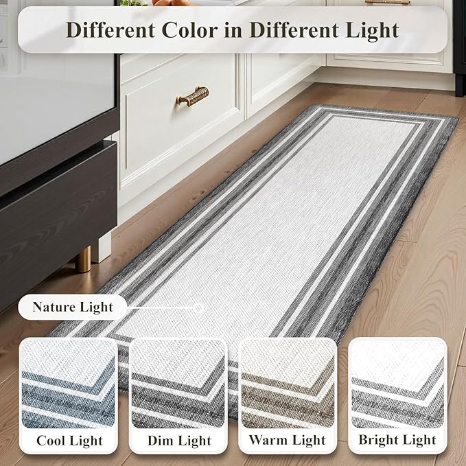 KIMODE Anti Fatigue Kitchen Mat Cushioned, Farmhouse Kitchen Rugs Sets of 2, Non Slip Memory Foam Kitchen Mat for Floor, Standing Desk Mat for Laundry Office Sink 20"x59"+20"x32" Grey