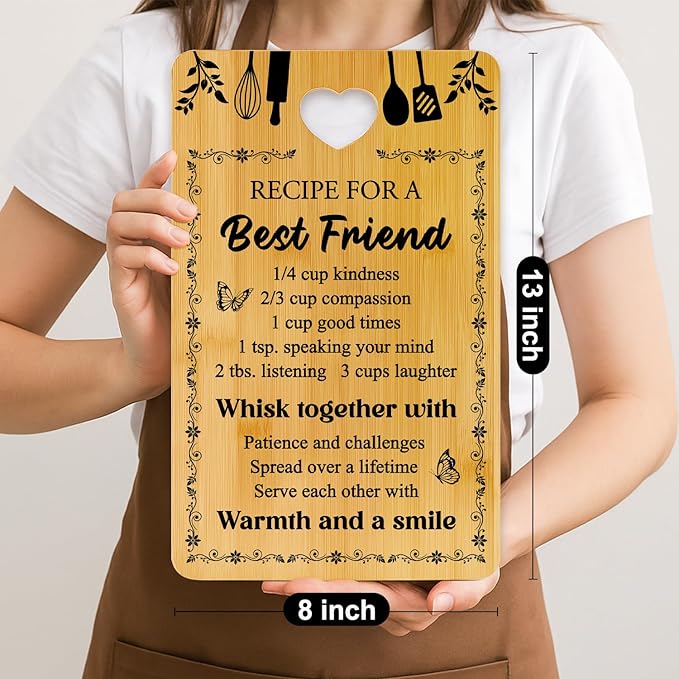 Friend Kitchen Gift Bamboo Cutting Board Decorative Unique Birthday Present Xmas Charcuterie Boards for Friends Christmas Wooden Cheese Board Thanksgiving Friendship Gifts Chopping Board