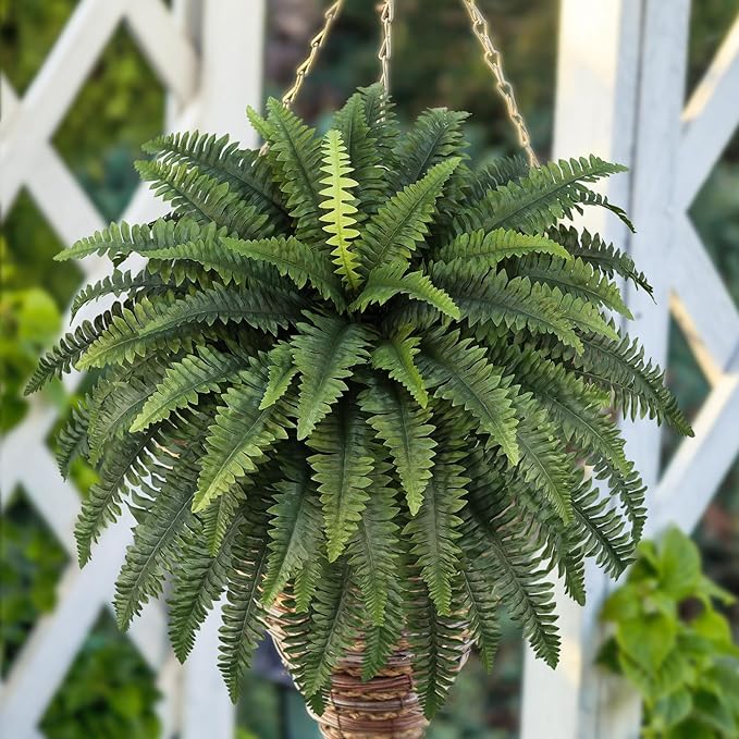 42" Artificial Boston Fern Large Bush Plants, 2 Bundles of Fake Ferns with 65 Fronds for Outdoors Home Decor